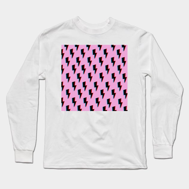 Glitchy Lightning- Black on Lilac Long Sleeve T-Shirt by Vanta Arts